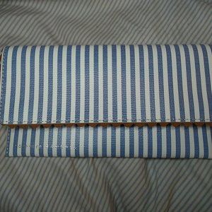 New Loeffler Randall Everything Leather Wallet Clutch Blue stripe